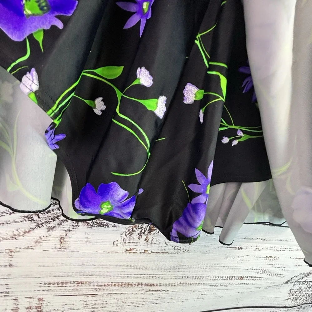 Blair Plus Size Swimsuit Black Floral Plus Size 26W Skirt One Piece Tummy Panel